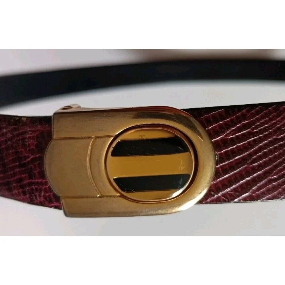 Vintage Men's Leather Belt Sz 36 Wine Made In HaitI Brass UNBRANDED Snakeskin